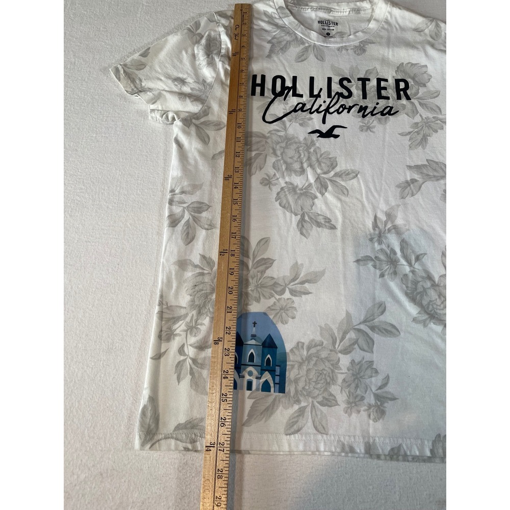 Hollister California Mens Floral Graphic T-Shirt White Grey Blue Cathedral M - Picture 5 of 9